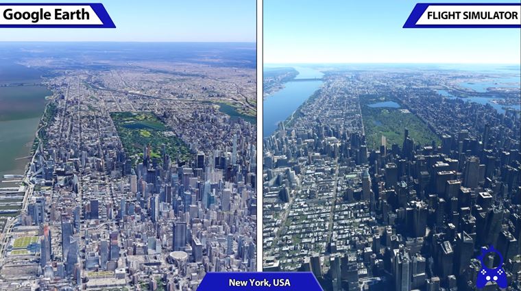 Porovnanie spracovania sveta v Google Maps a Flight Simulatore