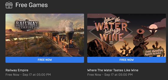 Epic rozdáva Railway Empire a Where the Water Tastes Like Wine