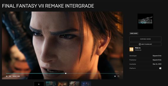 Square Enix skrylo cenu Final Fantasy VII Intergrade na Epic Store