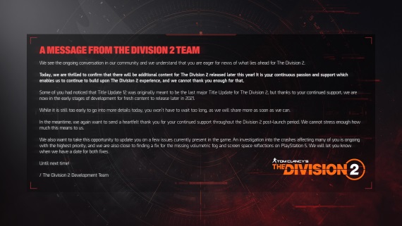 The Division 2 dostane �al�� obsah, PS5 verzia bude opraven�