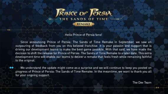 Ubisoft znovu odkladá Prince of Persia: Sands of Time Remake