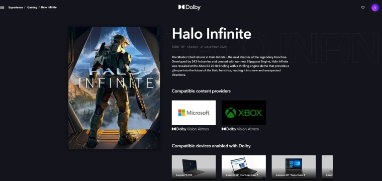 Halo Infinite bude podporova Dolby Vision a Dolby Atmos