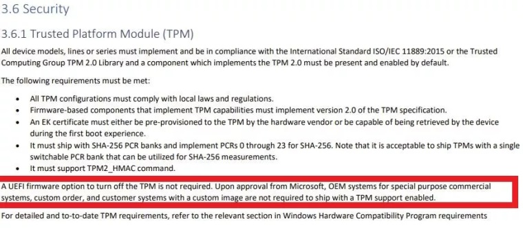 Microsoft umon OEM vrobcom vypn TPM pri Windows 11