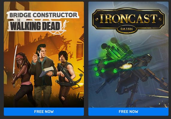 Epic zadarmo rozdva hry Bridge Constructor The Walking Dead a Ironcast