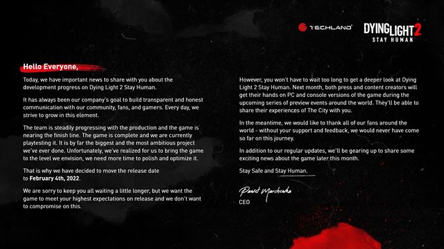 Dying Light 2 sa odklad� na bud�ci rok  