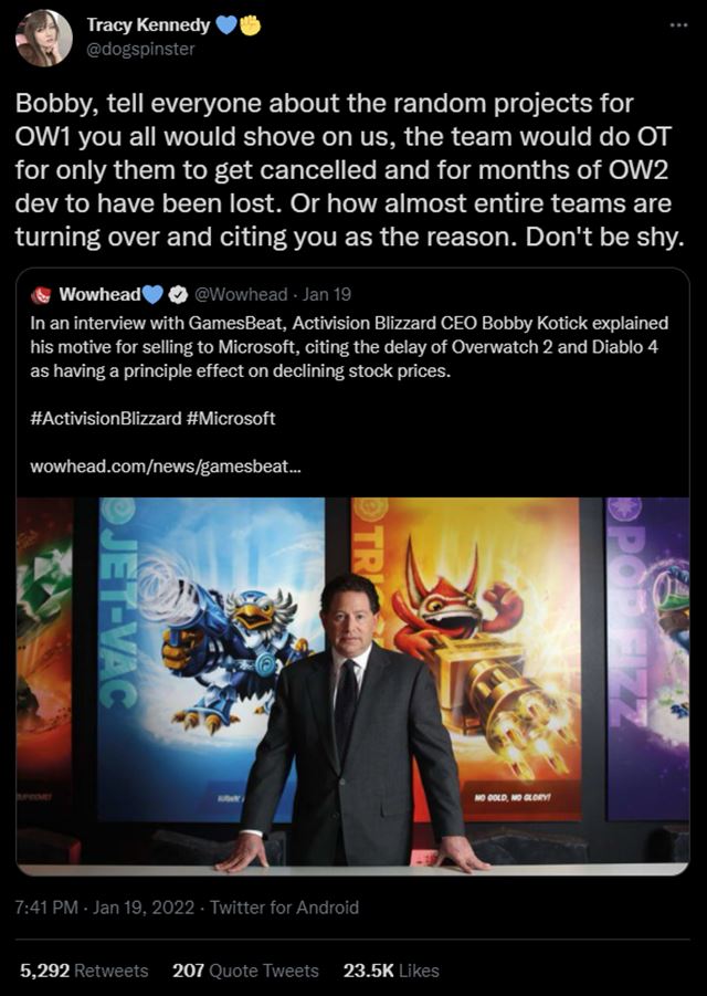 Za nekonen odklady Overwatch 2 me prve Bobby Kotick 