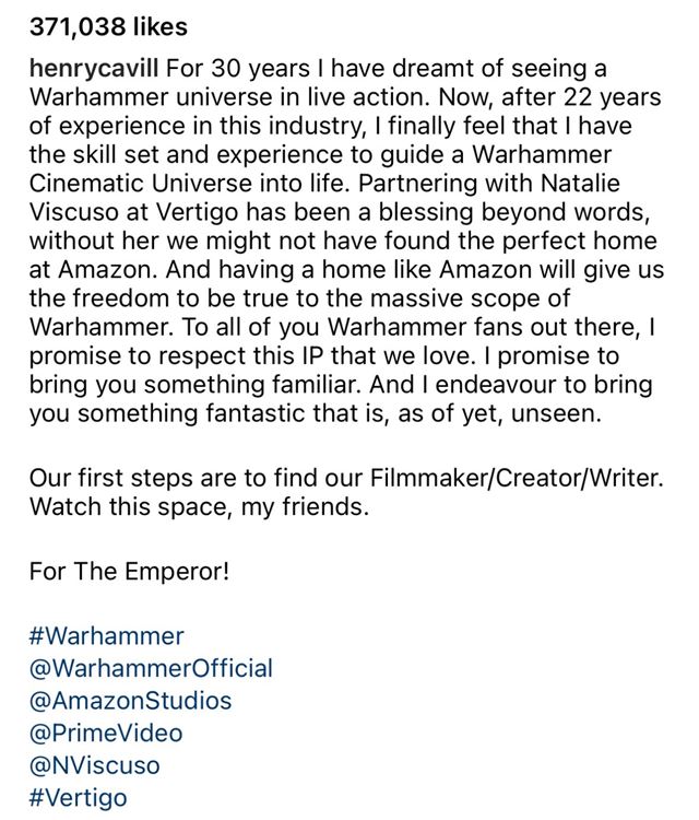 Herny Cavill s�ce stratil Supermana, ale z�skal svoju �lohu snov v seri�li z Warhammer 40K univerza 