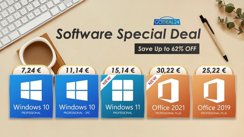 GoDeal24: Windows od 7,24  a Microsoft Office 2021 v pecilnej ponuke