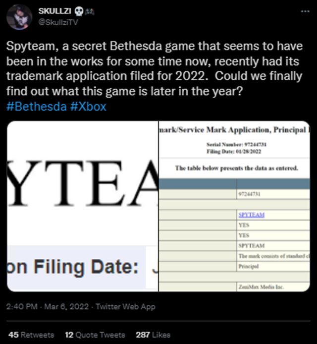 Bethesda si op� pred�ila registr�ciu pre tajomn� Spyteam 