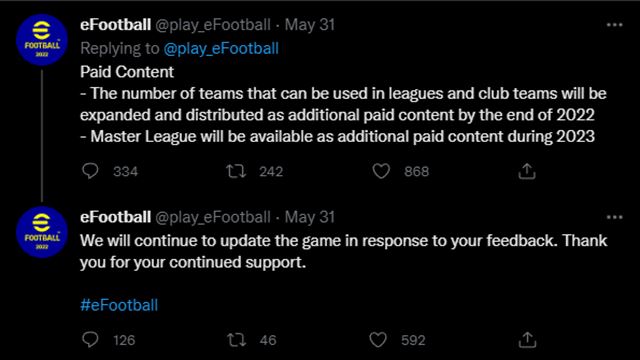 Master League m�d sa v eFootball predstav� najsk�r v roku 2023, navy�e formou platen�ho DLC 