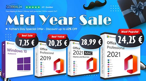 Doživotný Office 2021 a Windows 10/11 od 7€ v polročnom výpredaji Godeal24