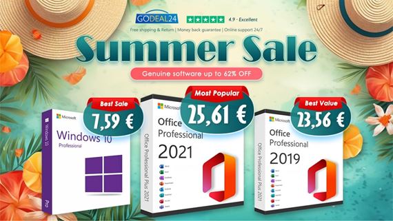 Lacný a originálny Office 2021 a Windows 10 od 7 € a ďalší softvér až do 62% zľava na letnom predaji Godeal24!
