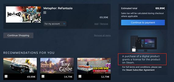 Steam u upozoruje pouvateov, e si kupuj len licenciu k hre