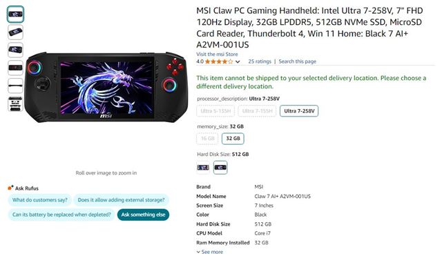 MSI Claw 8 AI+ a Claw 7 AI+ leaknut na Amazone 