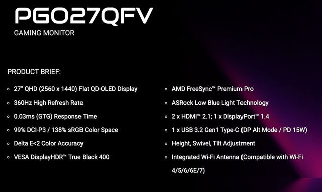 ASrock predstavil nov� OLED monitory, prid�va im Wi-Fi 7 ant�nu 