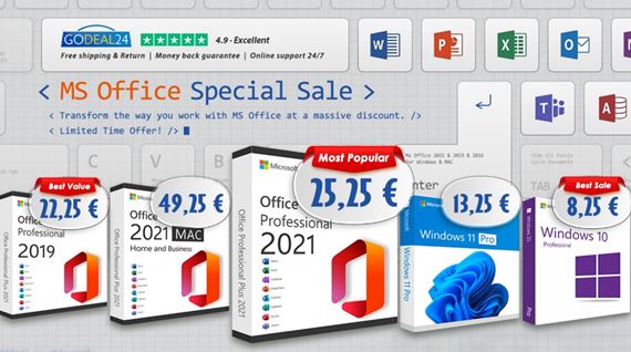 Získajte doživotne Microsoft Office 2021 od 15 € a Windows 11 od 10 € na Godeal24
