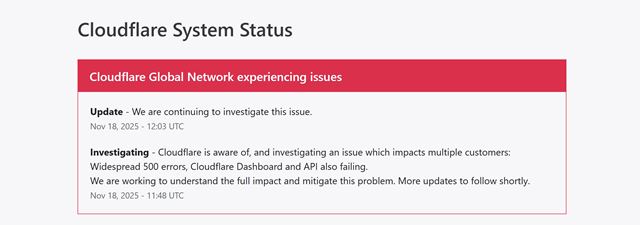Nejd vm rzne strnky? Vypadli cloudflare servery 