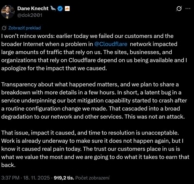 Cloudflare sa ospravedluje, e zruil pol internetu 