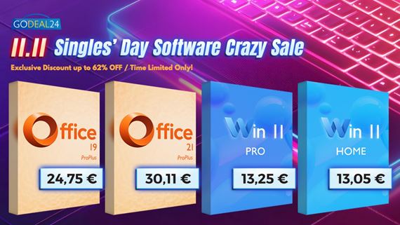 Zľavy na Deň nezadaných 11.11: Doživotný balík MS Office 2021 len za 30,11 € a Windows 11 Pro za 13,25 €!