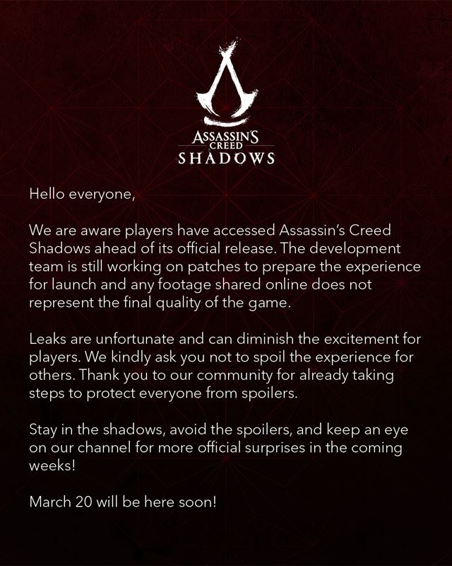 Assassin's Creed Shadows bol leaknut, dvajte si pozor na spojlery 