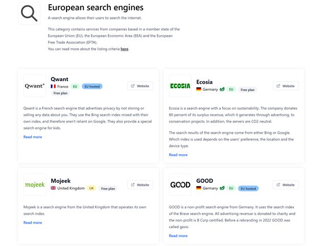 European Alternatives - katalóg európskych náhrad za služby od amerických firiem 