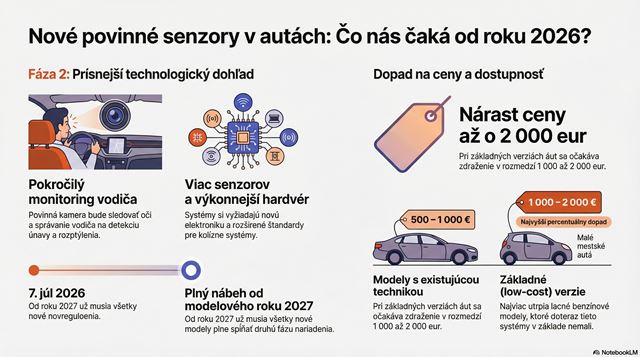 Lacné autá budú znovu drahšie, od júla 2026 musia mať ďalšie povinne nové bezpečnostné systémy 