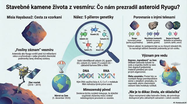 Na asteroide Ryugu našli všetkých päť báz DNA a RNA 