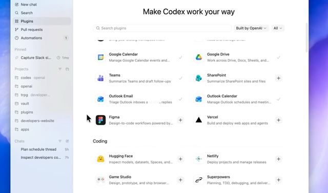Codex dost�va �al�ie funkcie a �al�iu podporu aplik�cii 