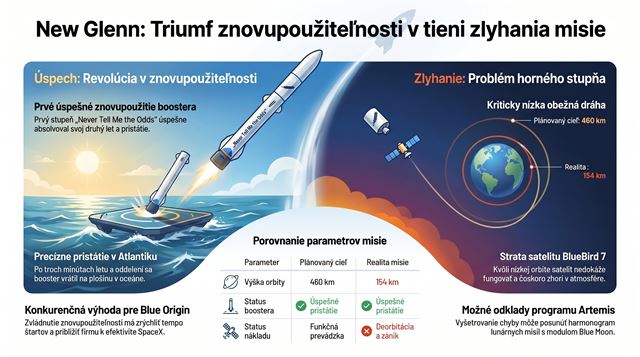 Blue Origin zvládlo návrat stupňa a znovupoužitie rakety, ale satelit skončil na zlej obežnej dráhe 