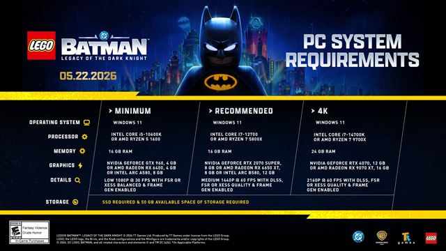 Po�iadavky LEGO Batman Legacy of the Dark Knight nazna�uj�, �e 30 fps  na minime pon�kne hra len s frame generation a upscalingom 