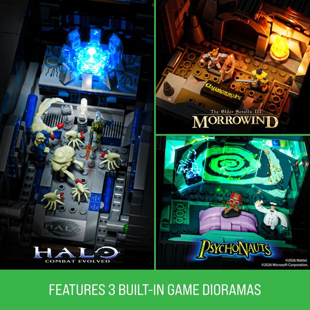 Mattel Brick Shop priniesol Xbox Original stavebincu v mierke 1:1 s dior�mami Halo, Morrowind a Psychonauts 