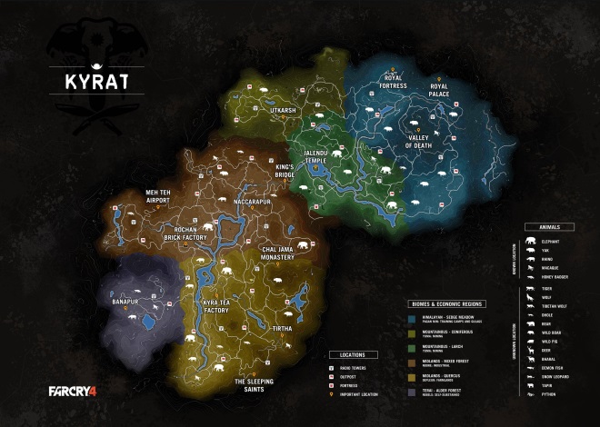 Mapa krajiny Kyrat z Far Cry 4