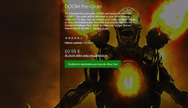 Doom pre Xbox One pridva k predobjednvke hry Doom I a Doom II