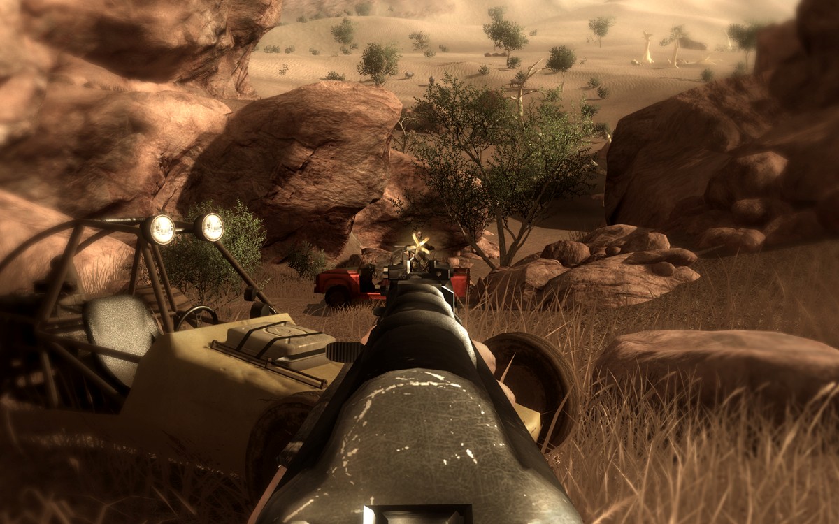 Far Cry 2 Jedna z početných hliadok sa ma práve pokúsila zastaviť. Ako vidno, bezúspešne.