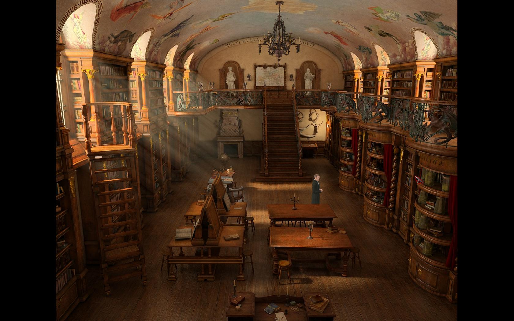 Drákula: Zrození Viedenská knižnica obsahuje množstvo aj nepoužiteľných predmetov.