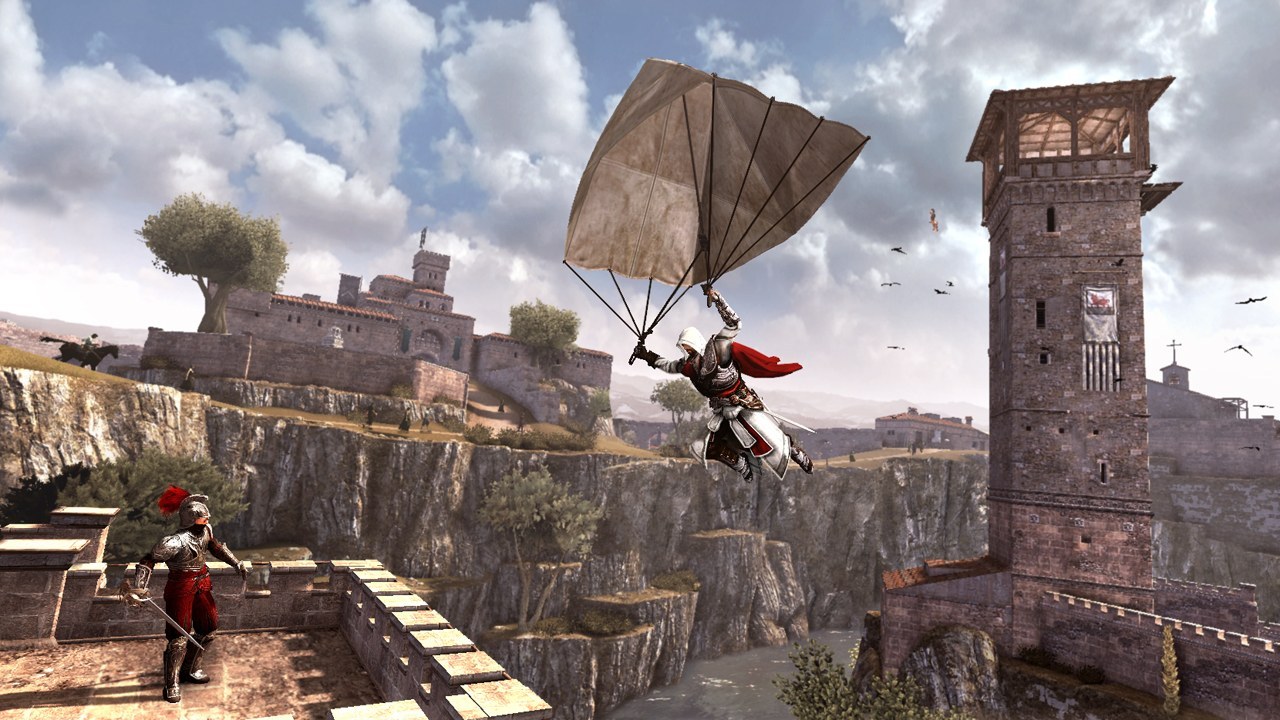 Assassin's Creed: Brotherhood Z veže, na padáku, do úsmevu vojaka.