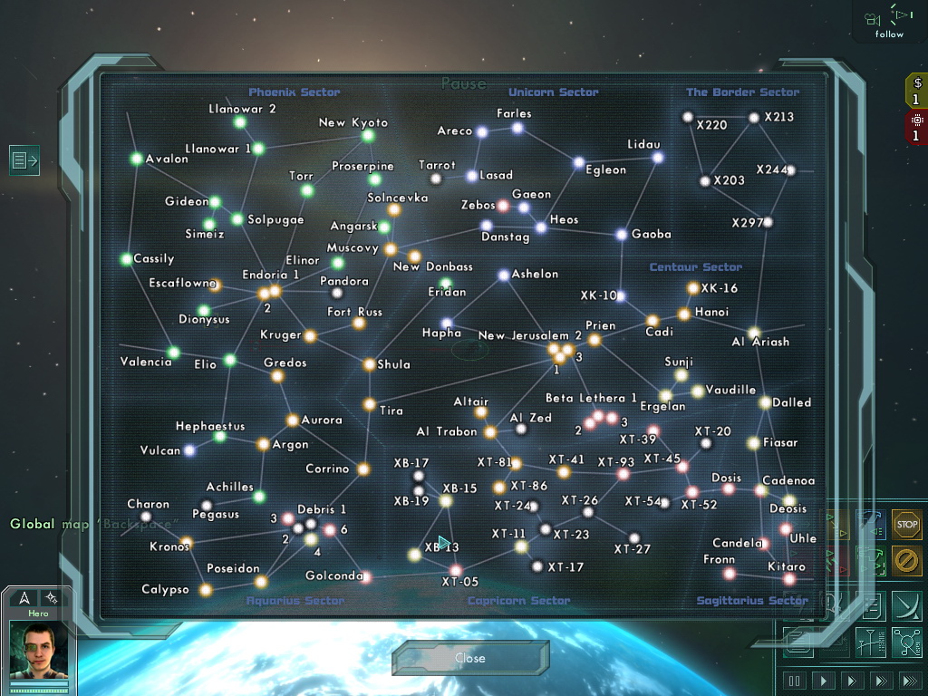 Star Wolves 3: Civil War Rozahl hviezdna mapa.