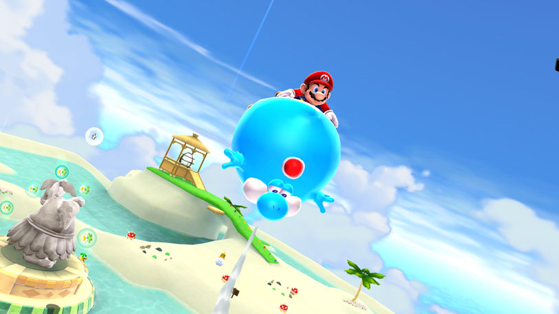 Super Mario Galaxy 2 Yoshi a Mario si vo vzduchu dvaj naas.