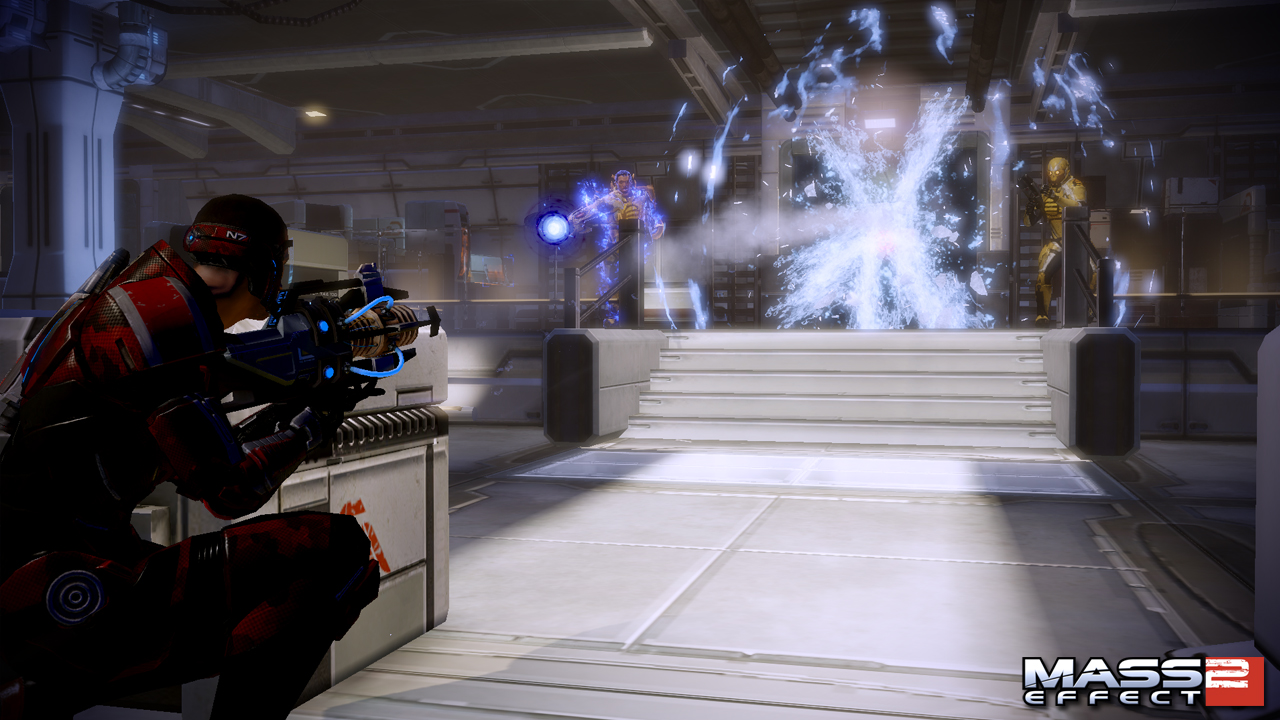 Mass Effect 2 Do boja nejdete nikdy sami, ovládať parťákov môžete iba nepriamo cez príkazy.