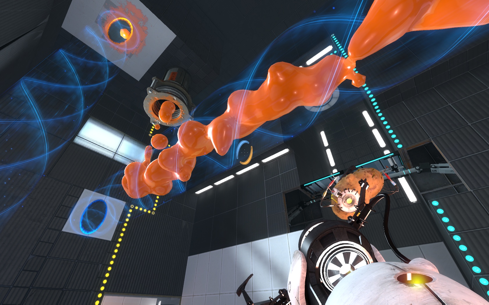 Portal 2 Graficky hra neexceluje, ale spracovanie kvapaliny je pôsobivé.