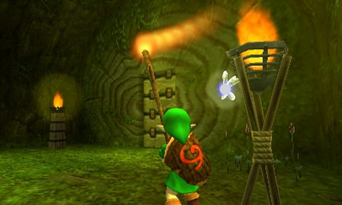 The Legend of Zelda: Ocarina of Time 3D al osveden puzzle - zapte faku a krajte k alm stojanom - odmenou je cesta alej i odomknut dvere.