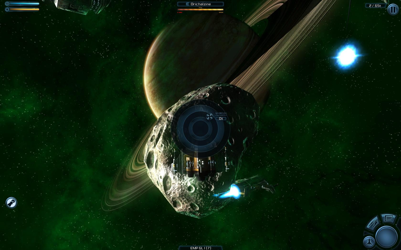 Galaxy on Fire 2 Full HD Pri ťažbe sa loď prichytí na asteroide a musíte ustriehnuť pohyb vrtu. 