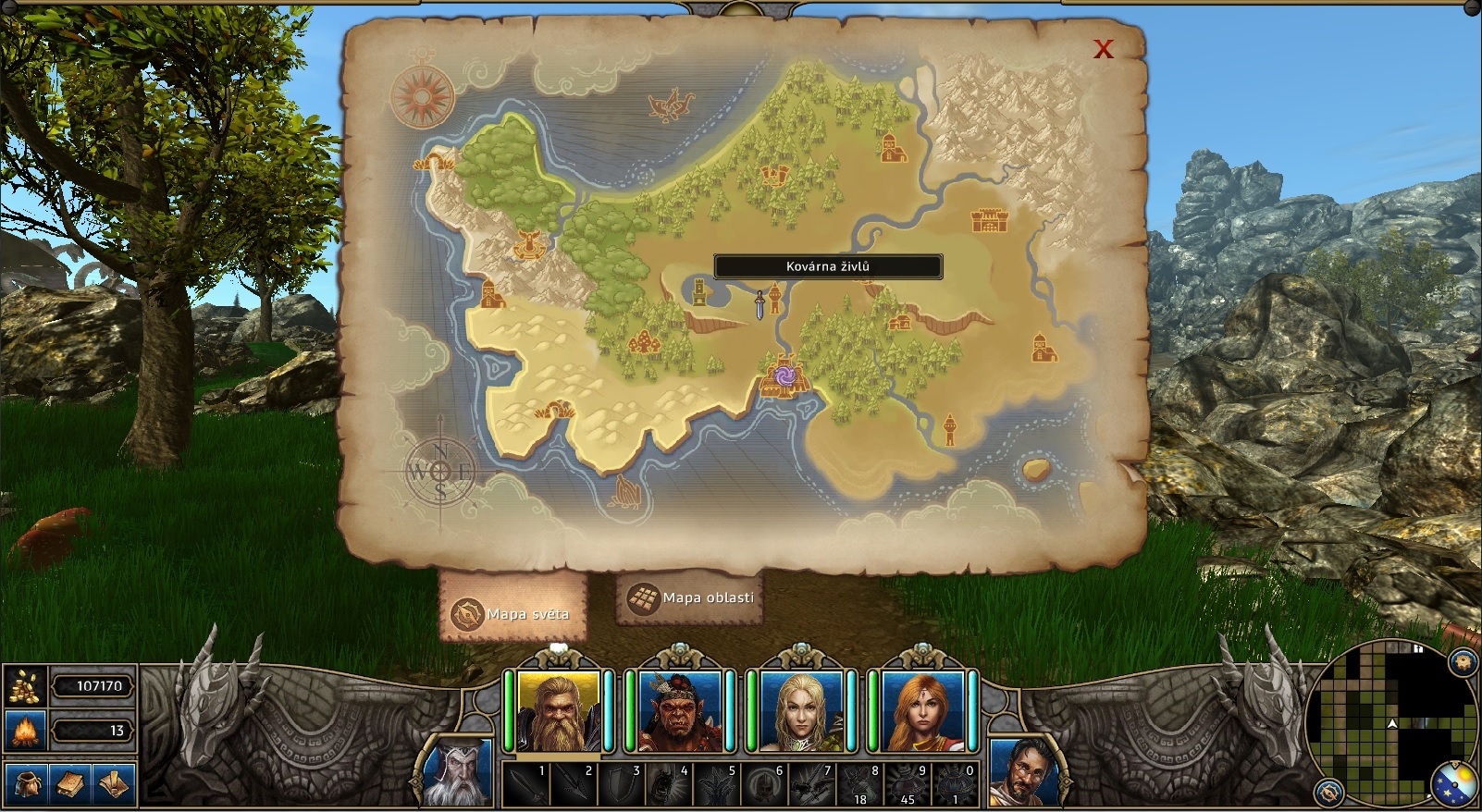 Might and Magic X: Legacy Mapa zobrazuje len hlavn body kontinentu, zo zaiatku je trochu problm pri hadan niektorch lokalt