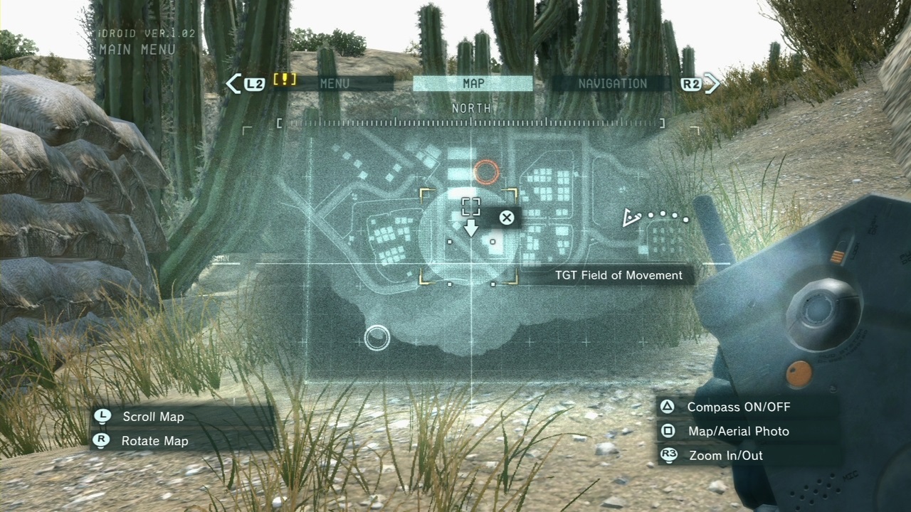 Metal Gear Solid: Ground Zeroes iDroid mapuje okolie.