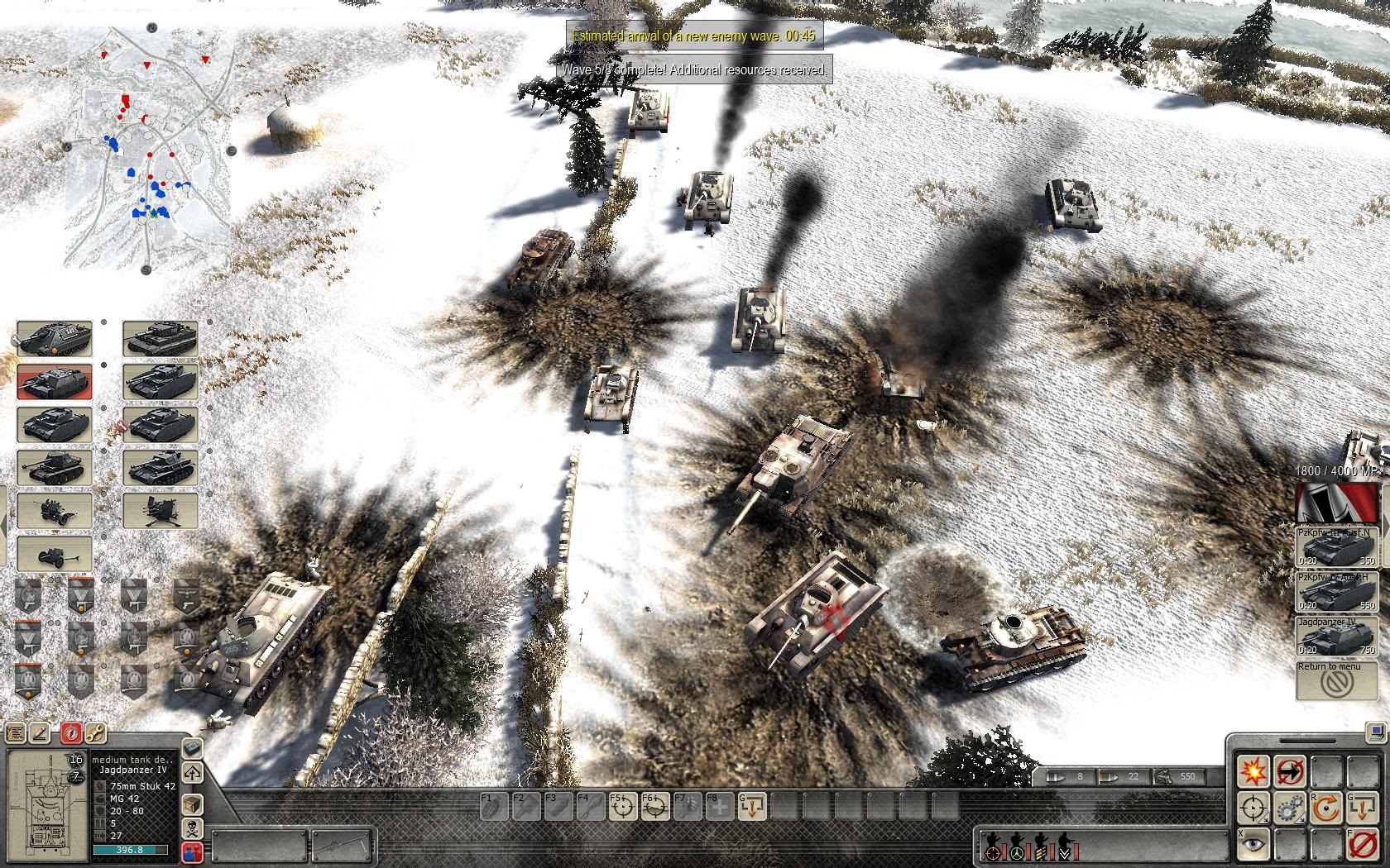 Men of War: Assault Squad 2 Pohrebisko tankov na zimnej mape, kde nepriatelia prichádzajú v niekoľkých vlnách.