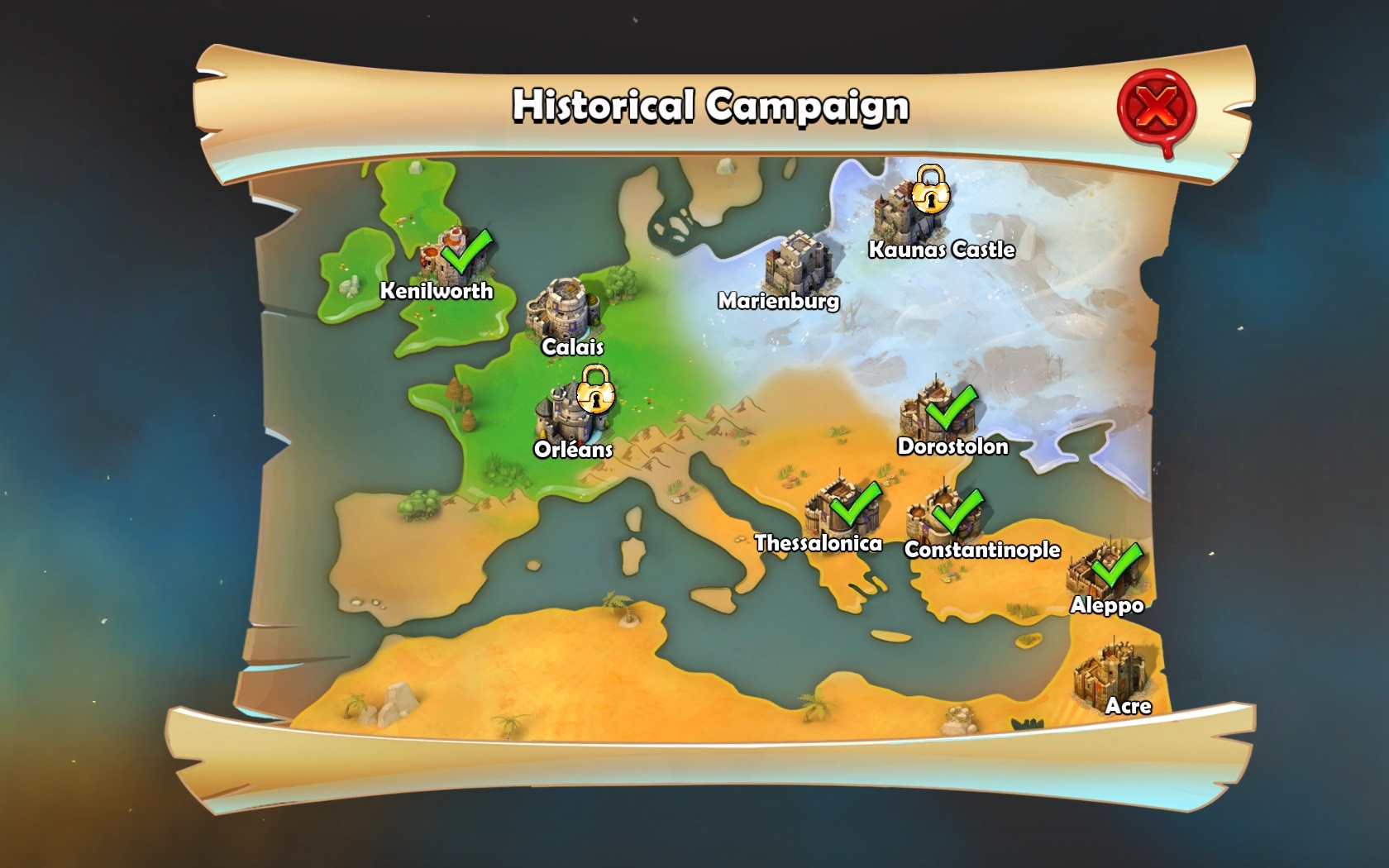 Age Of Empires: Castle Siege Hra má aj kampaň s historickými scenármi, sú založené na taktike s nedostatkom jednotiek