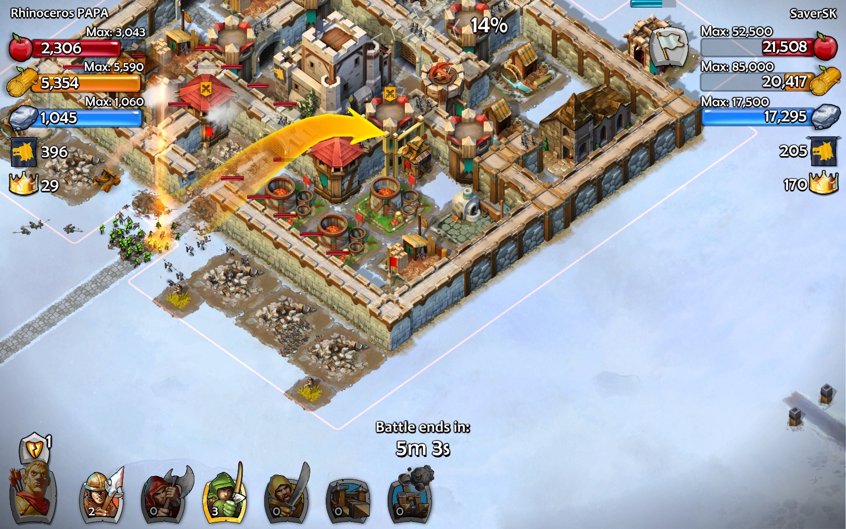 Age Of Empires: Castle Siege Ak máte vytrénovanú armádu môžete zaútočiť na hrad iného hráča a ukradnúť mu zásoby.