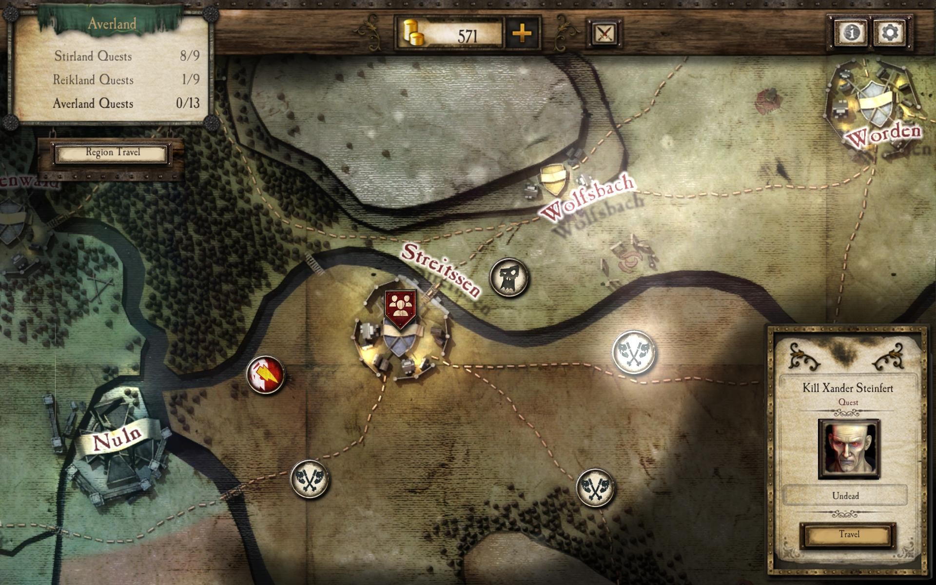 Warhammer Quest Na mape krajiny s vyznaen mest a polohy bludsk, kde sa bojuje.