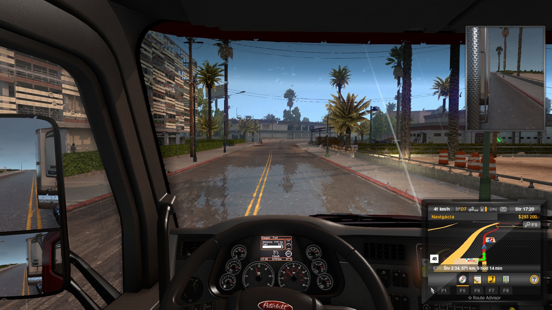 American Truck Simulator Dážď je čisto grafickou finesou, po cestách jazdia i v nečase kabriolety s otvorenou strechou.