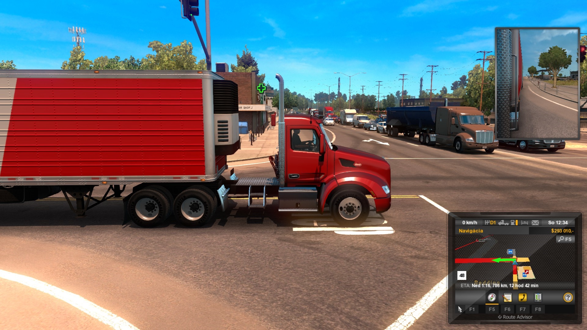 American Truck Simulator V mestách sú na križovatkách často zápchy.